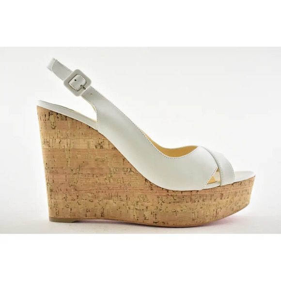 Christian Louboutin Reine De Liege 120 White Cork Platform Wedge Sandal Heel 42 - Picture 2 of 11